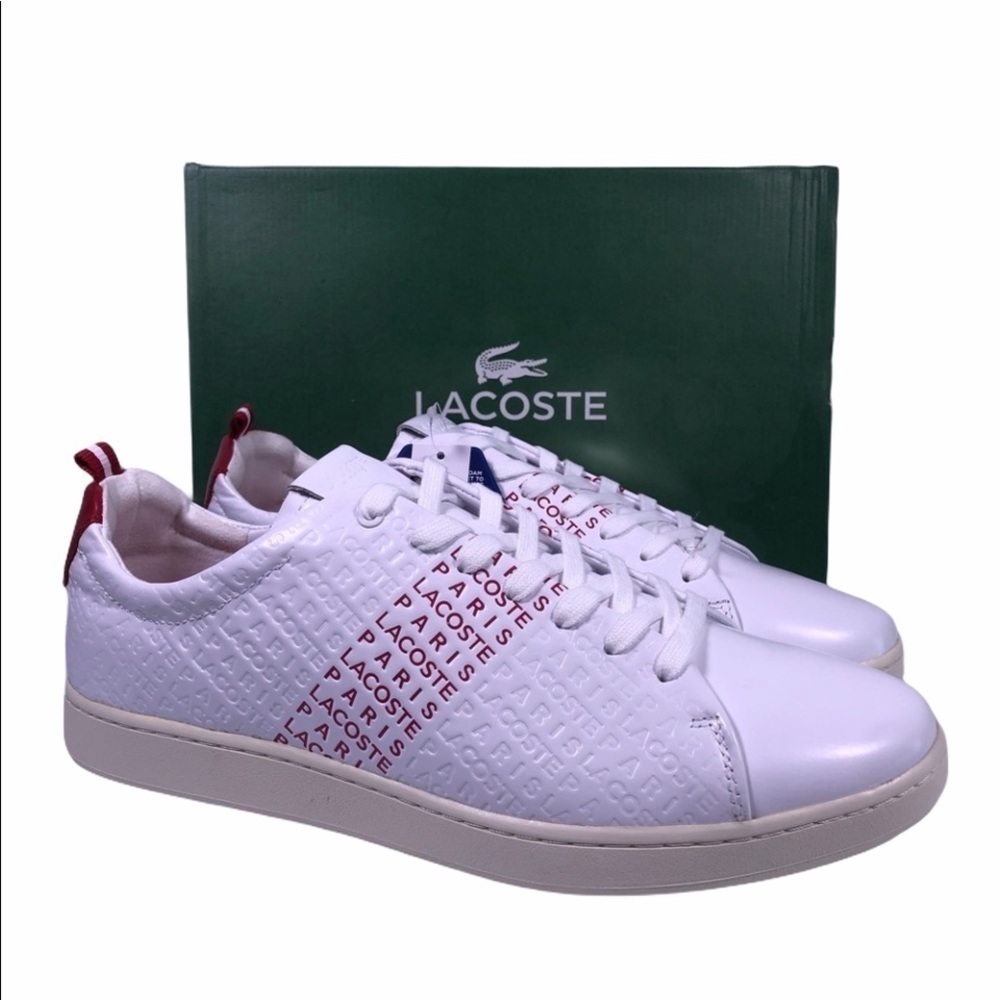 LACOSTE Mens Carnaby Evo 11 Casual Shoes White Red